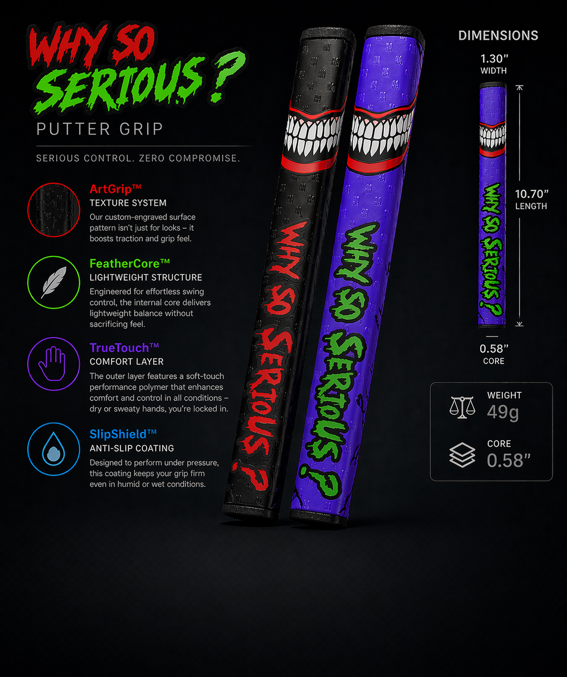 "WHY SO SERIOUS" Joker PISTOL PRO Golf Putter Grip